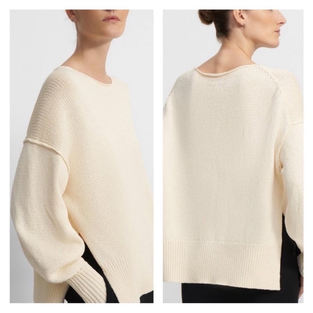NWT Theory Chunky Knit Slit Pullover Sweater Ecru Medium